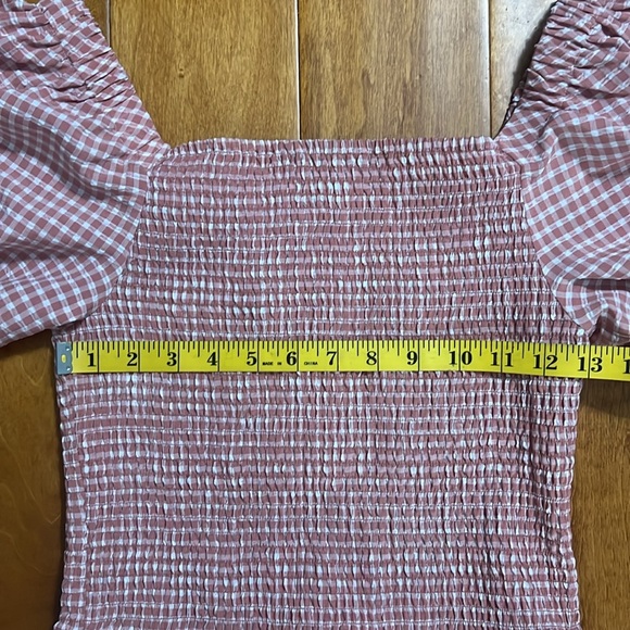 BB DAKOTA Steve Madden Pink & White Gingham Puff Sleeve Top Size M Cottagecore - Picture 6 of 9